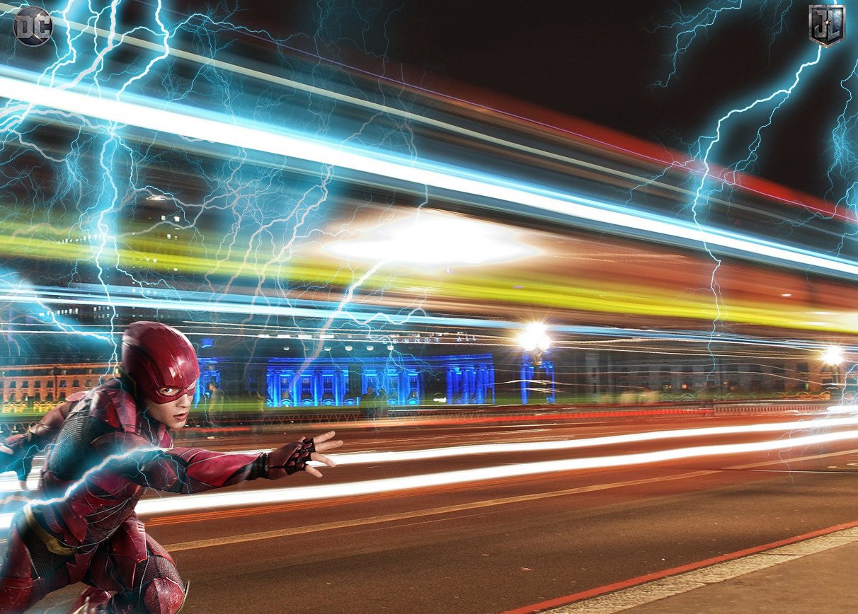 The new Justice League promo image featuring Ezra Miller's Flash.