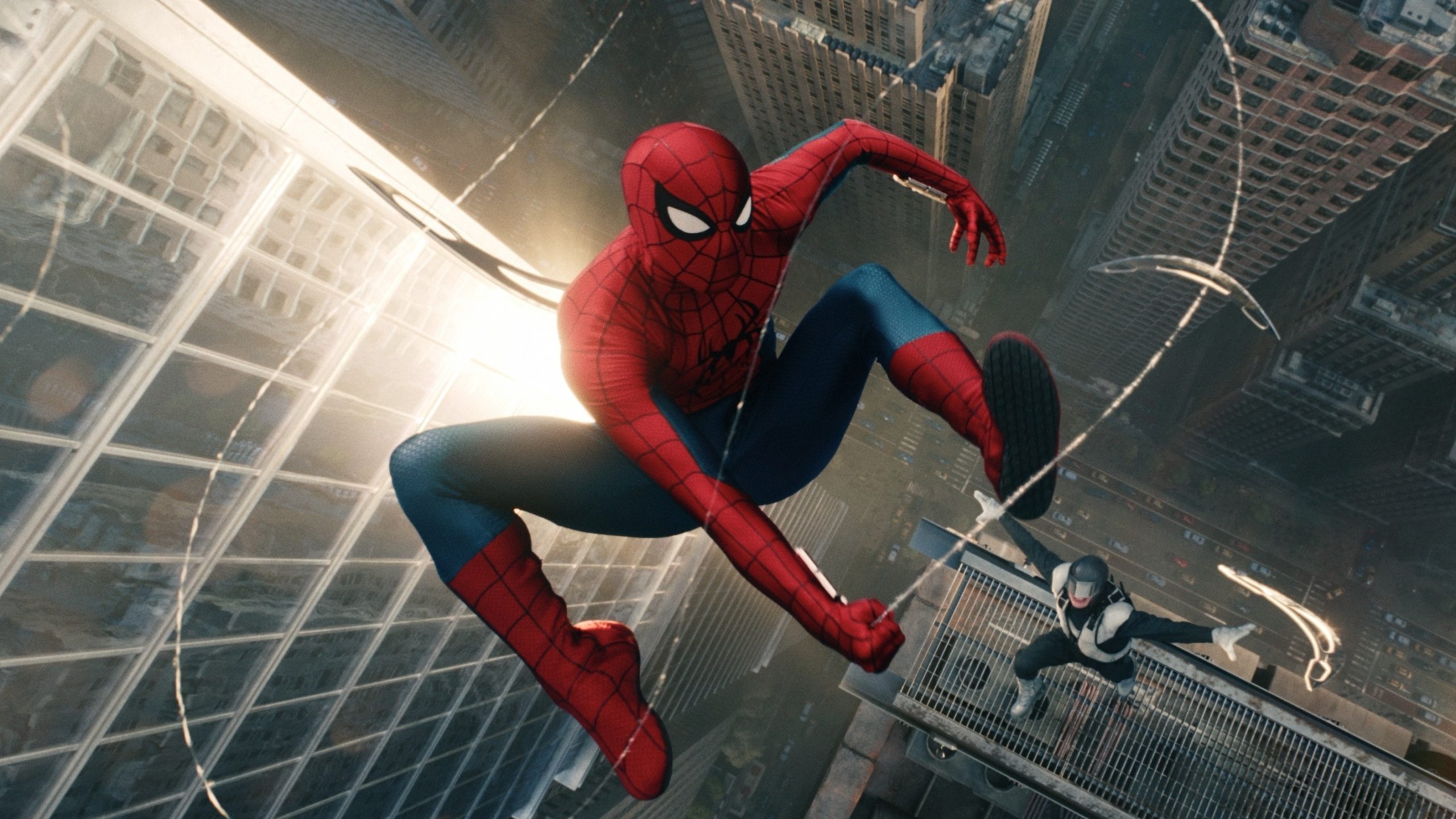 Tom Holland as Spider-Man swinging in his new suit in Spider-Man: Brand New Day